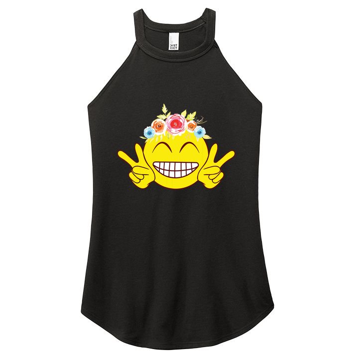 Smile Emoticon Happy Face Peace Love Cute Women's Perfect Tri Rocker Tank