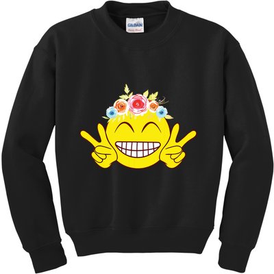 Smile Emoticon Happy Face Peace Love Cute Kids Sweatshirt