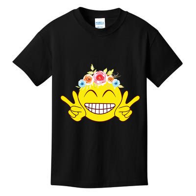 Smile Emoticon Happy Face Peace Love Cute Kids T-Shirt