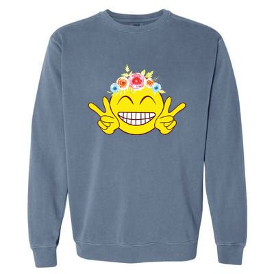 Smile Emoticon Happy Face Peace Love Cute Garment-Dyed Sweatshirt