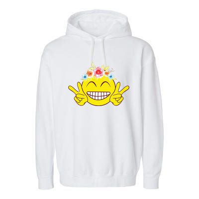 Smile Emoticon Happy Face Peace Love Cute Garment-Dyed Fleece Hoodie