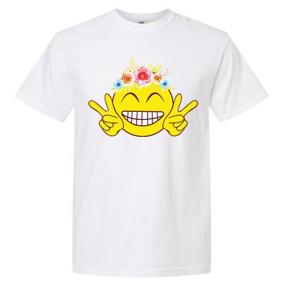 Smile Emoticon Happy Face Peace Love Cute Garment-Dyed Heavyweight T-Shirt