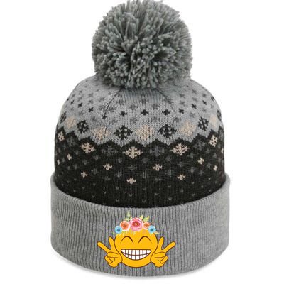 Smile Emoticon Happy Face Peace Love Funny The Baniff Cuffed Pom Beanie