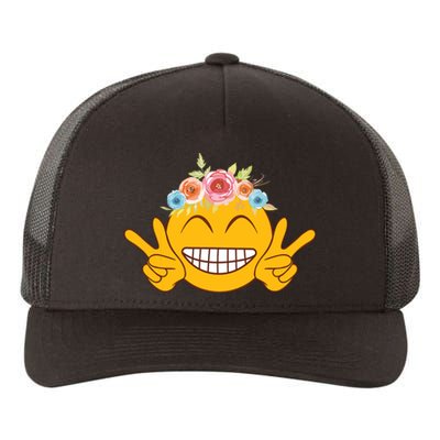 Smile Emoticon Happy Face Peace Love Funny Yupoong Adult 5-Panel Trucker Hat