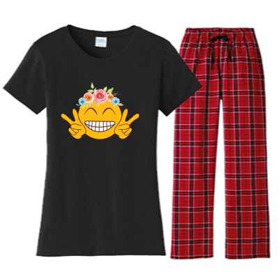 Smile Emoticon Happy Face Peace Love Funny Women's Flannel Pajama Set