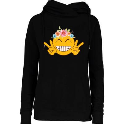 Smile Emoticon Happy Face Peace Love Funny Womens Funnel Neck Pullover Hood