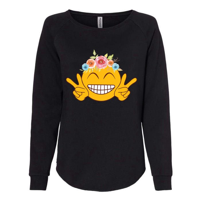 Smile Emoticon Happy Face Peace Love Funny Womens California Wash Sweatshirt