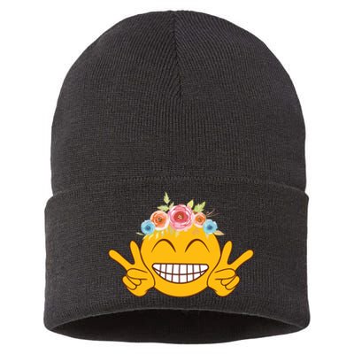 Smile Emoticon Happy Face Peace Love Funny Sustainable Knit Beanie