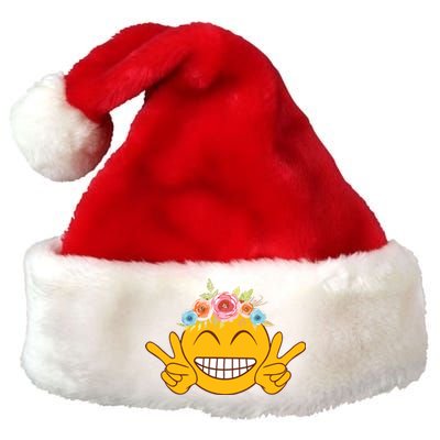 Smile Emoticon Happy Face Peace Love Funny Premium Christmas Santa Hat