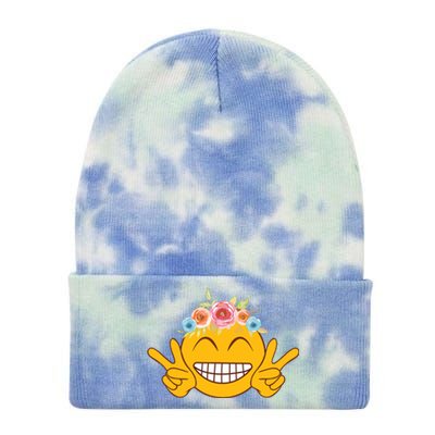 Smile Emoticon Happy Face Peace Love Funny Tie Dye 12in Knit Beanie