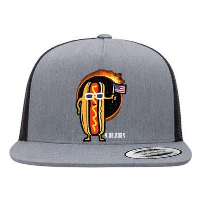 Solar Eclipse Hotdog Us Flag 4.08.24 Flat Bill Trucker Hat