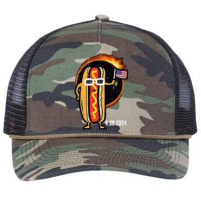 Solar Eclipse Hotdog Us Flag 4.08.24 Retro Rope Trucker Hat Cap