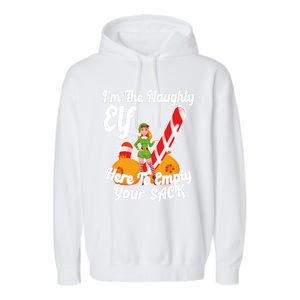 Sexy Elf Here Empty Your Sack Rude Naughty Christmas Candy Funny Gift Garment-Dyed Fleece Hoodie