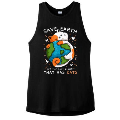 Save Earth ItS The Only Planet That Has Cats Earth Day Ladies PosiCharge Tri-Blend Wicking Tank