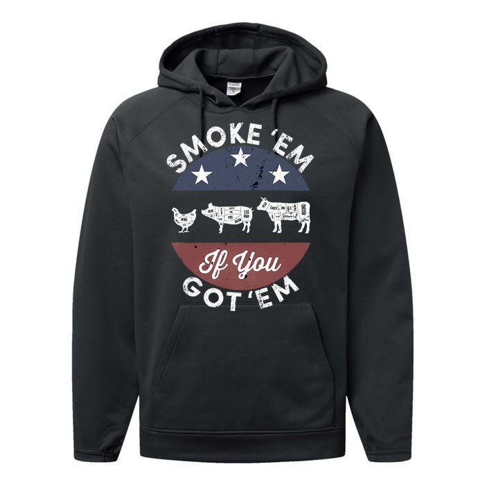 Smoke Em If You Got Em Meat Barbeque Vintage Performance Fleece Hoodie