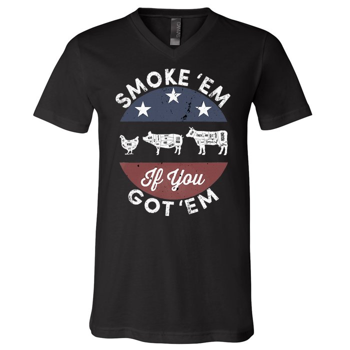 Smoke Em If You Got Em Meat Barbeque Vintage V-Neck T-Shirt