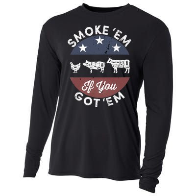 Smoke Em If You Got Em Meat Barbeque Vintage Cooling Performance Long Sleeve Crew