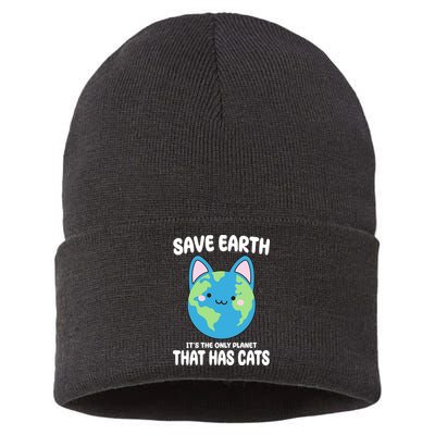 Save Earth It's The Only Planet That Has Cats Funny Cute Sustainable Knit Beanie
