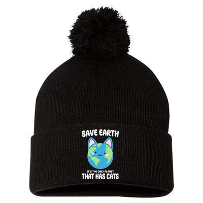 Save Earth It's The Only Planet That Has Cats Funny Cute Pom Pom 12in Knit Beanie