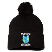 Save Earth It's The Only Planet That Has Cats Funny Cute Pom Pom 12in Knit Beanie