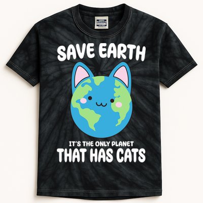 Save Earth It's The Only Planet That Has Cats Funny Cute Kids Tie-Dye T-Shirt