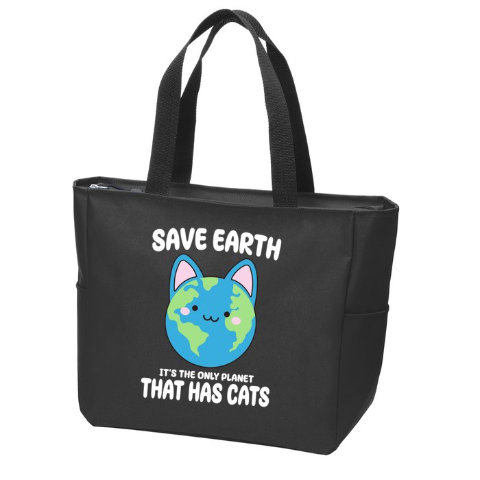 Save Earth It's The Only Planet That Has Cats Funny Cute Zip Tote Bag