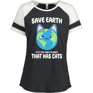 Save Earth It's The Only Planet That Has Cats Funny Cute Enza Ladies Jersey Colorblock Tee