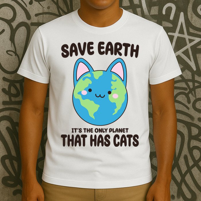 Save Earth It's The Only Planet That Has Cats Funny Cute T-Shirt