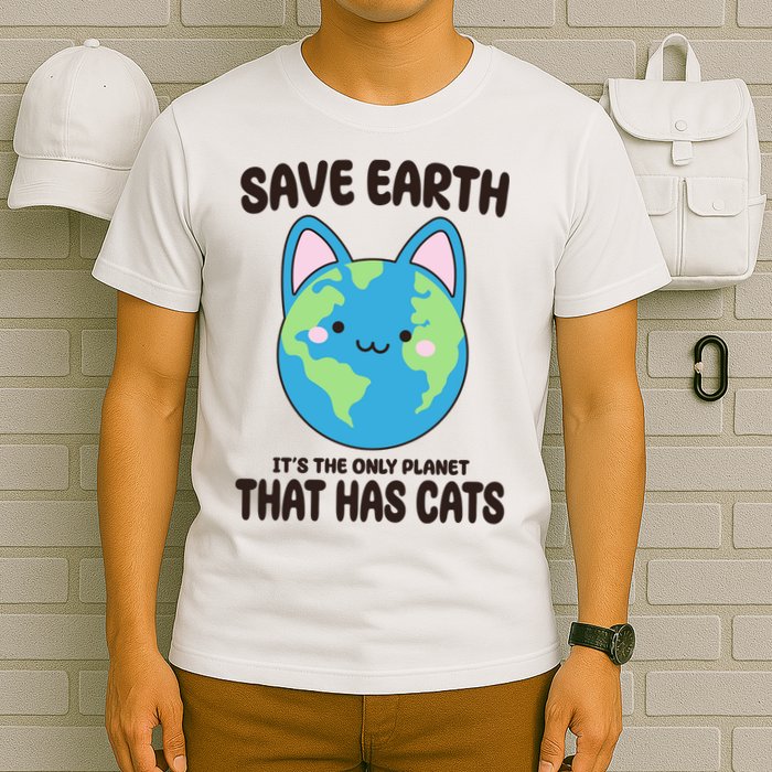 Save Earth It's The Only Planet That Has Cats Funny Cute T-Shirt