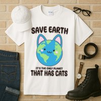 Save Earth It's The Only Planet That Has Cats Funny Cute Tall T-Shirt