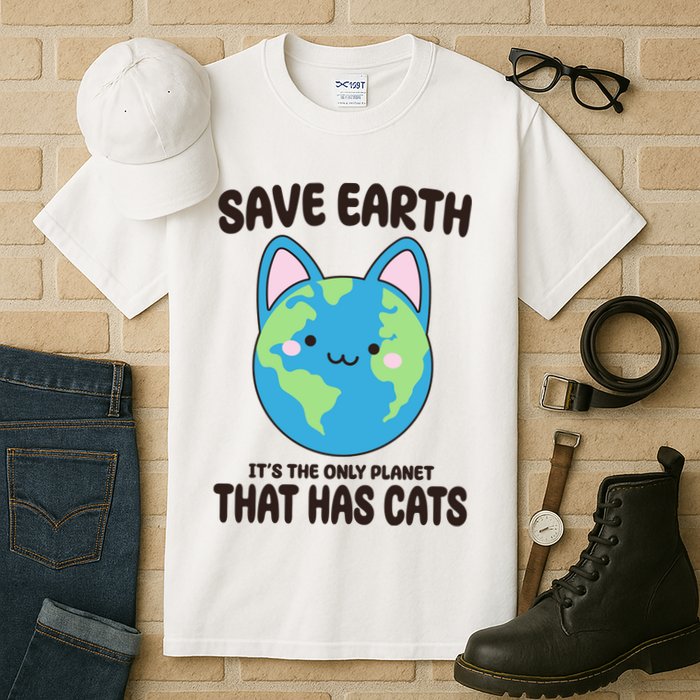 Save Earth It's The Only Planet That Has Cats Funny Cute Tall T-Shirt