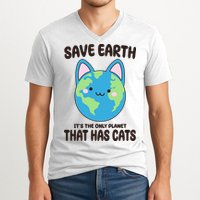 Save Earth It's The Only Planet That Has Cats Funny Cute V-Neck T-Shirt