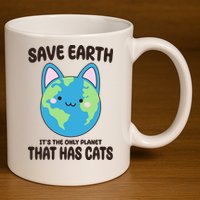 Save Earth It's The Only Planet That Has Cats Funny Cute 11oz C Handle Ceramic Mug