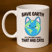 Save Earth It's The Only Planet That Has Cats Funny Cute 11oz C Handle Ceramic Mug