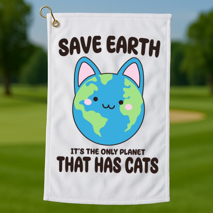 Save Earth It's The Only Planet That Has Cats Funny Cute Golf Towel