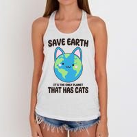 Save Earth It's The Only Planet That Has Cats Funny Cute Women's Knotted Racerback Tank