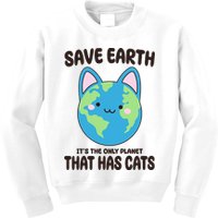 Save Earth It's The Only Planet That Has Cats Funny Cute Kids Sweatshirt