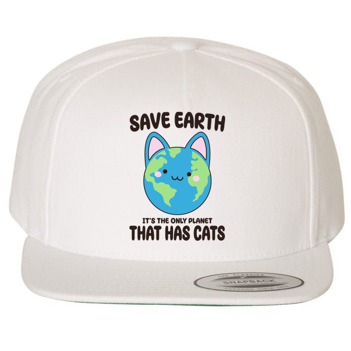 Save Earth It's The Only Planet That Has Cats Funny Cute Wool Snapback Cap