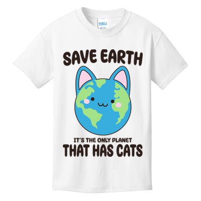 Save Earth It's The Only Planet That Has Cats Funny Cute Kids T-Shirt