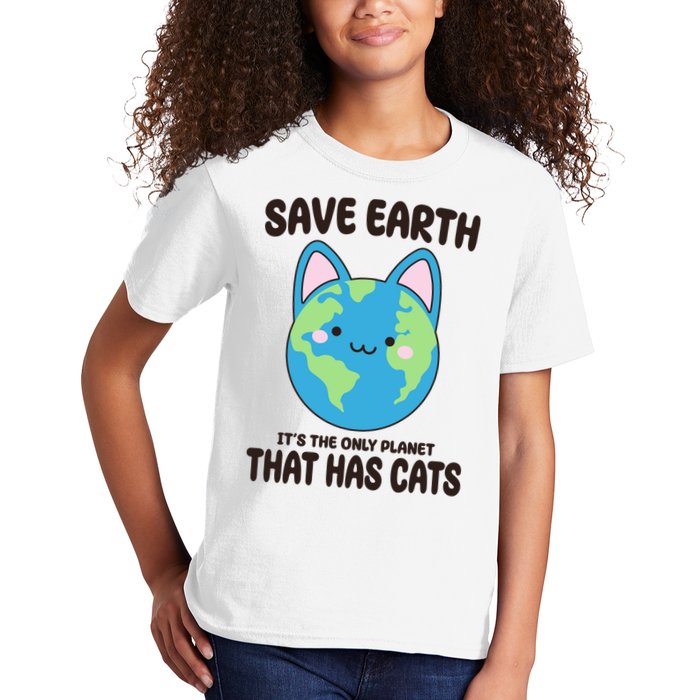 Save Earth It's The Only Planet That Has Cats Funny Cute Kids T-Shirt