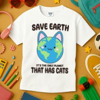 Save Earth It's The Only Planet That Has Cats Funny Cute Kids T-Shirt