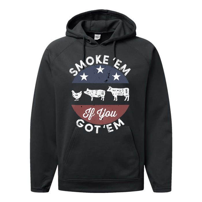 Smoke Em If you Got Em Meat Barbeque Vintage Performance Fleece Hoodie