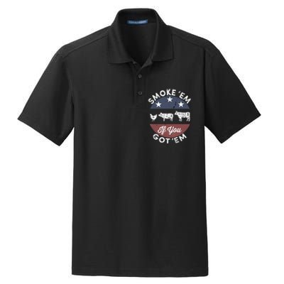 Smoke Em If you Got Em Meat Barbeque Vintage Dry Zone Grid Polo