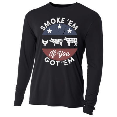 Smoke Em If you Got Em Meat Barbeque Vintage Cooling Performance Long Sleeve Crew