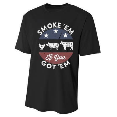 Smoke Em If you Got Em Meat Barbeque Vintage Performance Sprint T-Shirt