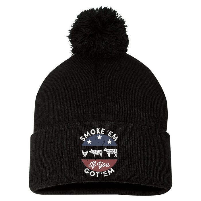 Smoke Em If You Got Em Meat Barbeque Vintage Pom Pom 12in Knit Beanie