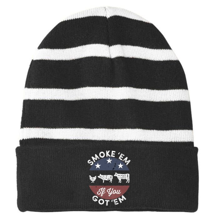 Smoke Em If You Got Em Meat Barbeque Vintage Striped Beanie with Solid Band