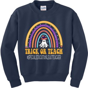 Special Education Lead Teacher Rainbow Trick or teach Funny Kids Sweatshirt