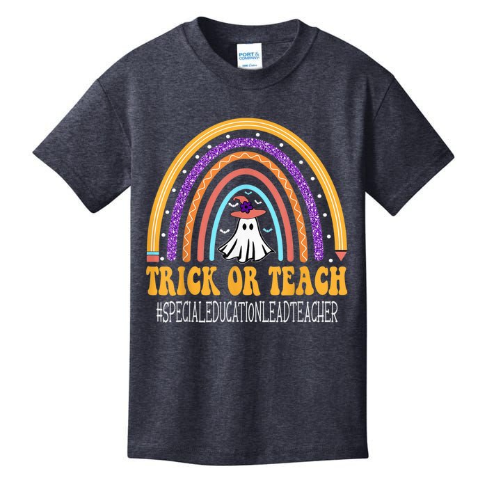 Special Education Lead Teacher Rainbow Trick or teach Funny Kids T-Shirt