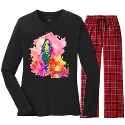 Selenas Quintanilla Watercolor Women's Long Sleeve Flannel Pajama Set 